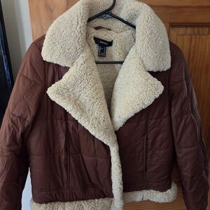 Faux Shearling Lined Brown Jacket
